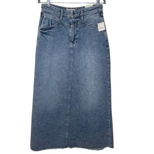 WE THE FREE Denim Maxi Skirt Blue Wash Frayed Hem Size 6